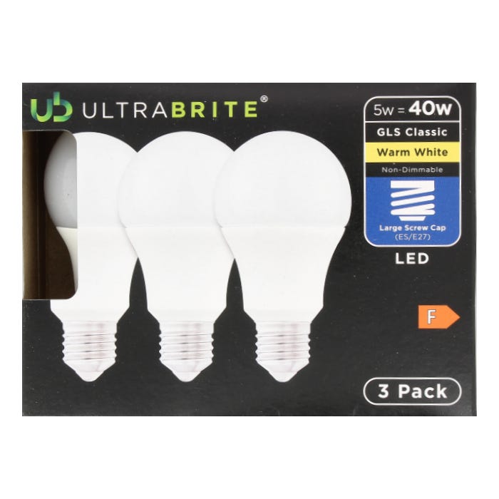 Ultrabrite Warm White 40W Light Bulbs , GLS Classic (Pack of 3)