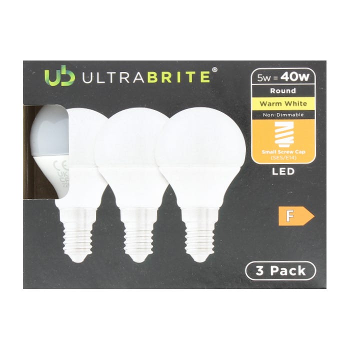 Ultrabrite Warm White LED 40W Light Bulbs, (Pack of 3)