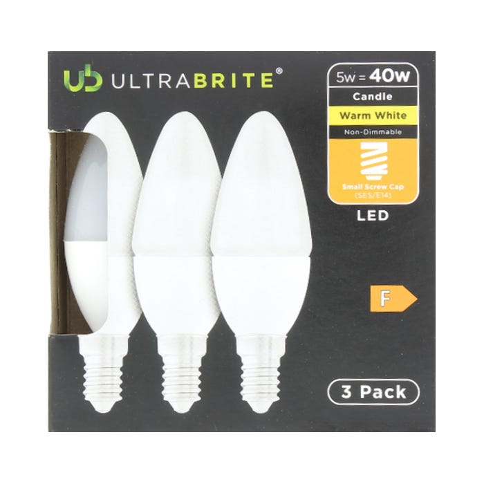Ultrabrite Warm White 40W Candle Light Bulbs (Pack of 3)