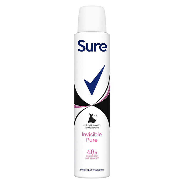 Sure Anti-Perspirant Aerosol Invisible Pure, 200ml