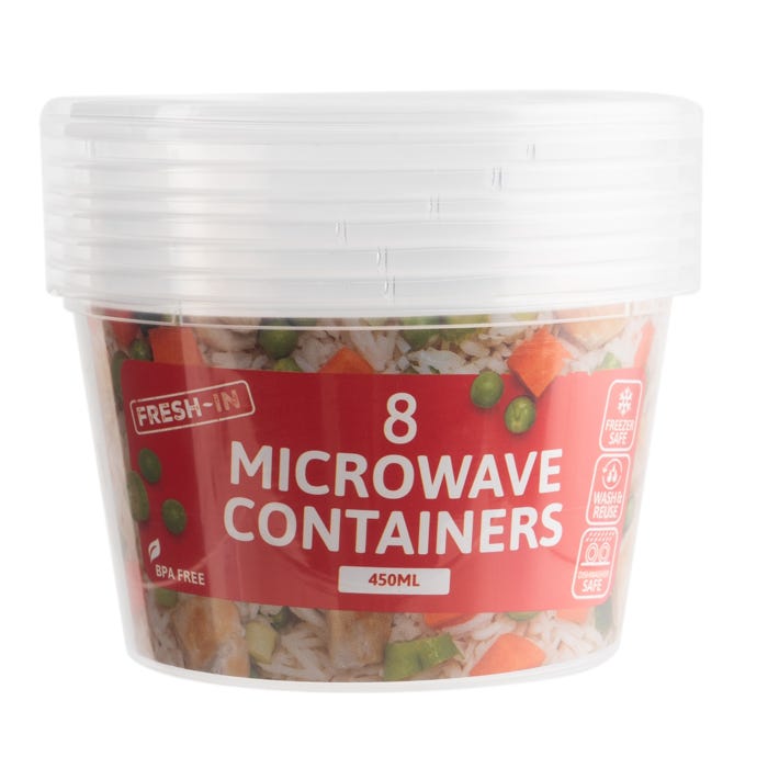 Microwavable Round Food Containers, 450ml (Pack of 8)