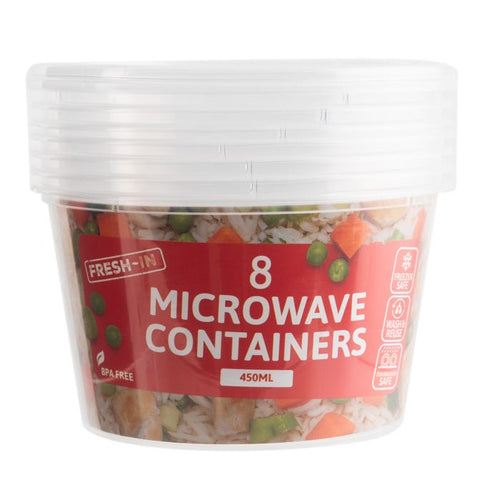 Microwavable Round Food Containers, 450ml (Pack of 8)