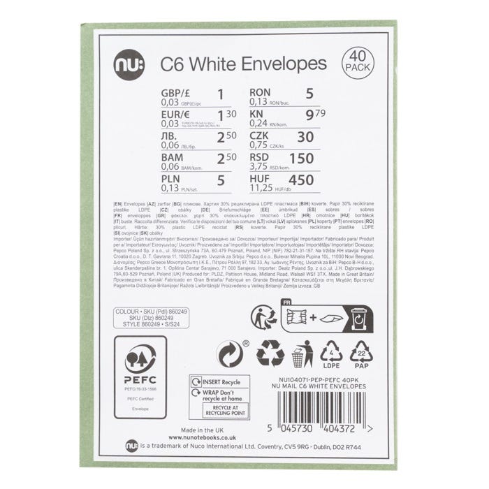 Nu Mail C6 Manilla Envelopes (Pack of 40)