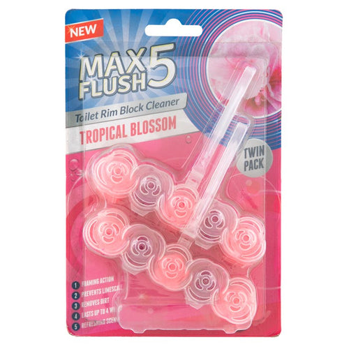 Max Flush 5 Toilet Rim Block Cleaner- Tropical Blossom (Pack of 2 x 45g)