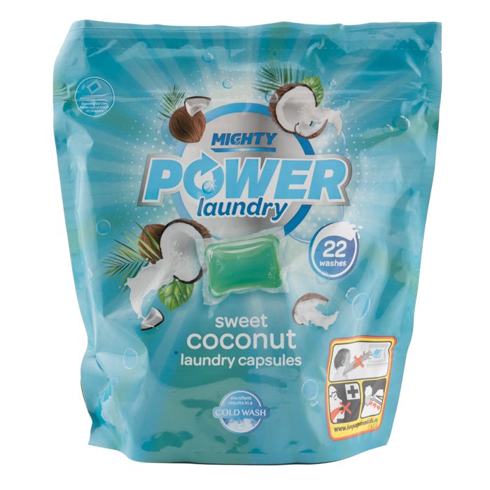 Mighty Power Laundry Capsules - Sweet Coconut (Pack of 22)